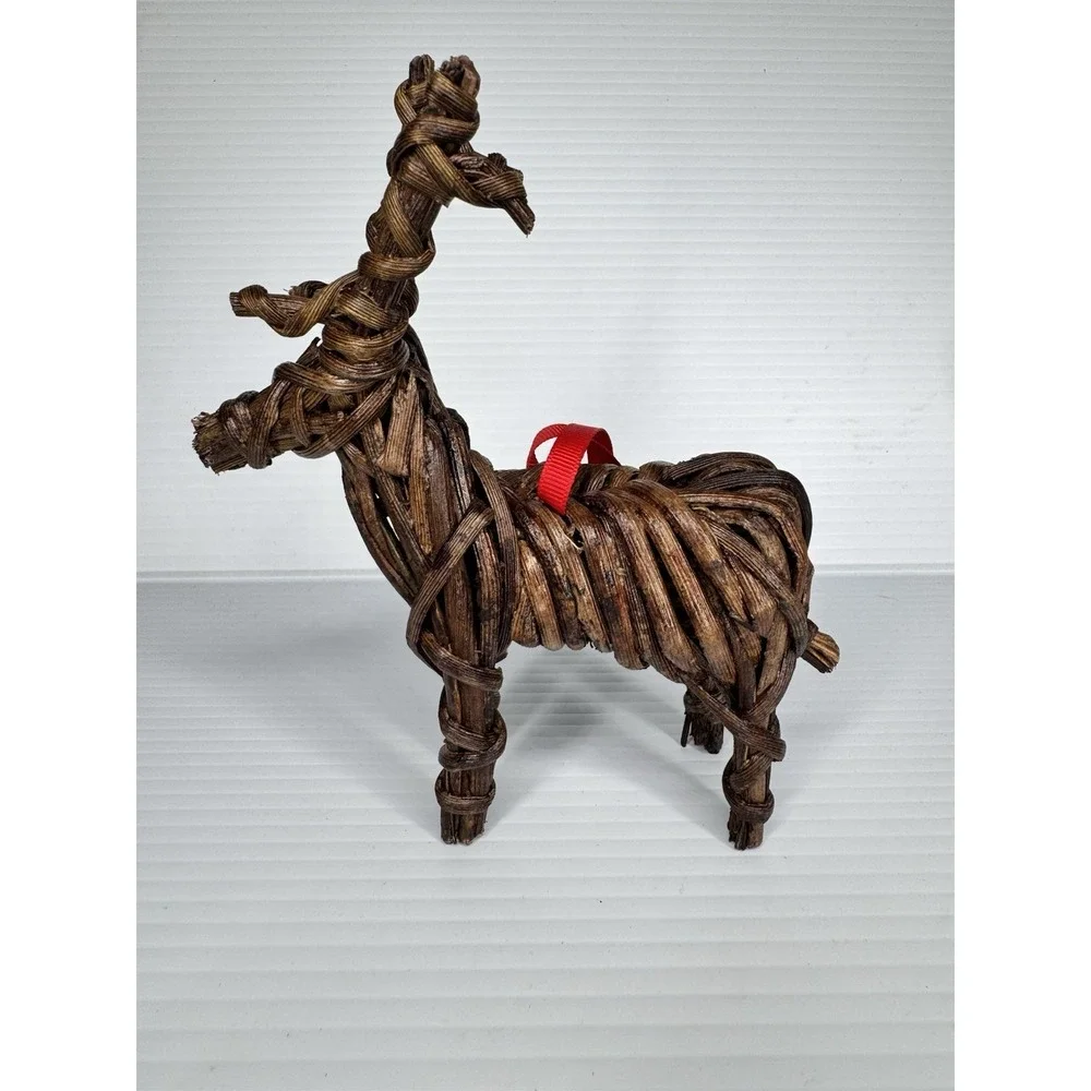 Pottery Barn NWT Woven Wood Reindeer Christmas Ornament Brown Hanging 7